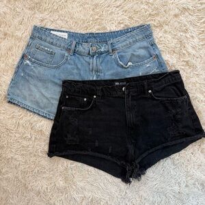 Zara Distressed Denim Shorts Bundle set of 2 Black Blue High Rise Raw Hem SZ 14